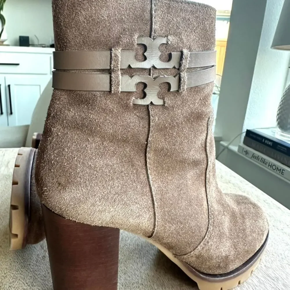 Tory Burch Leigh Suede Lug Sole Boots in River Rock, Size 8.5 NWOT‎